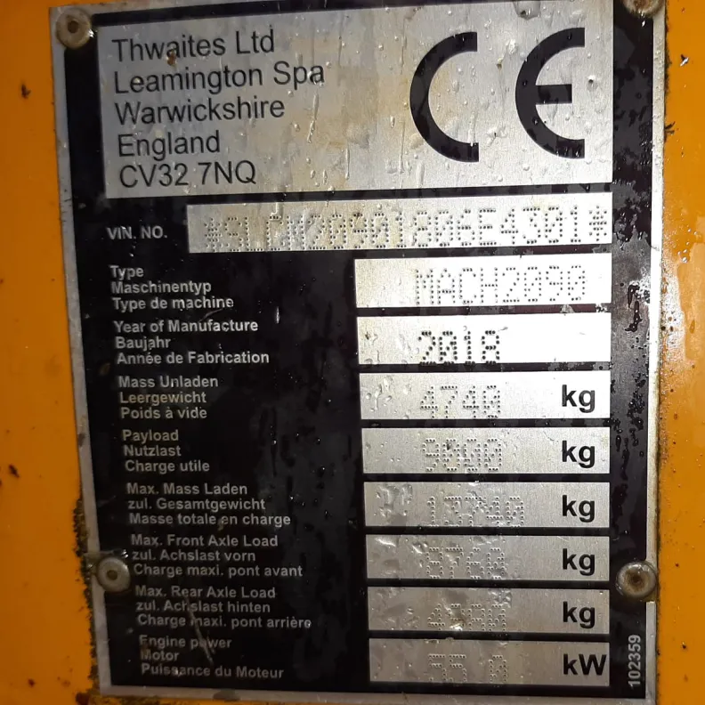 9T Dumper Thwaites Straight Tip 2018